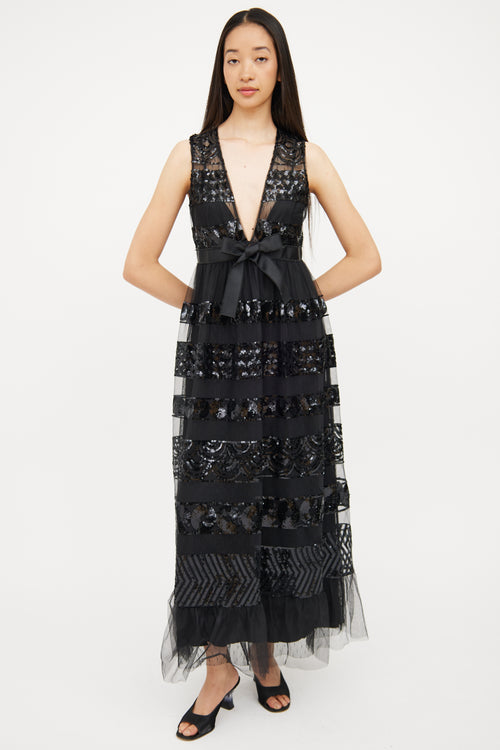 Red Valentino Black Tulle & Sequin Detail Dress