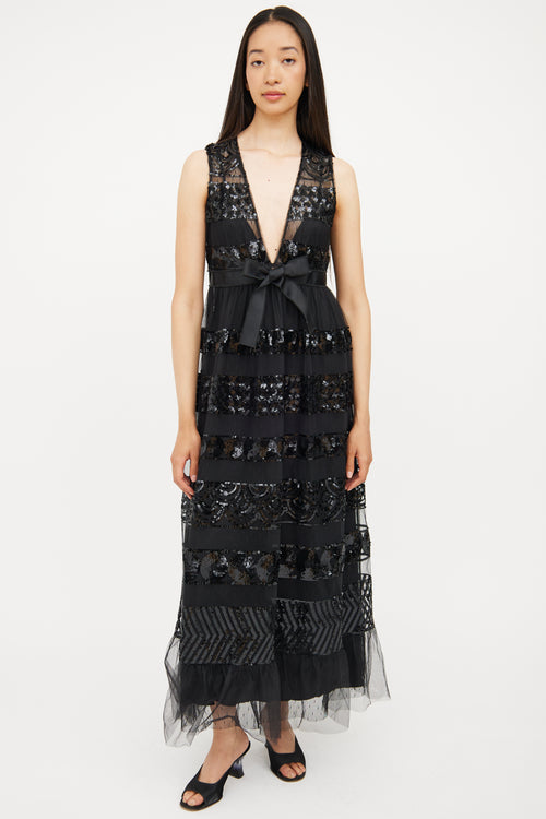 Red Valentino Black Tulle & Sequin Detail Dress