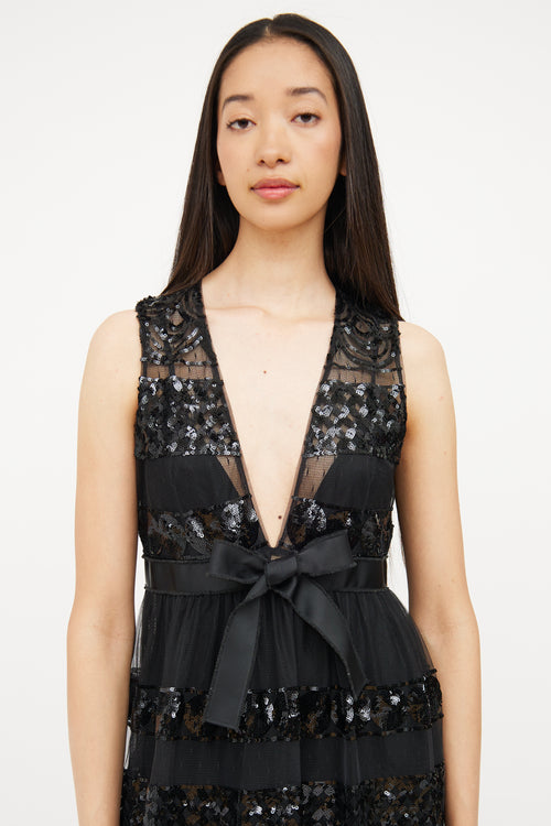 Red Valentino Black Tulle & Sequin Detail Dress