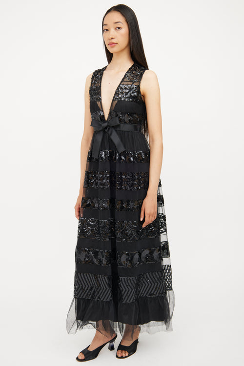 Red Valentino Black Tulle & Sequin Detail Dress