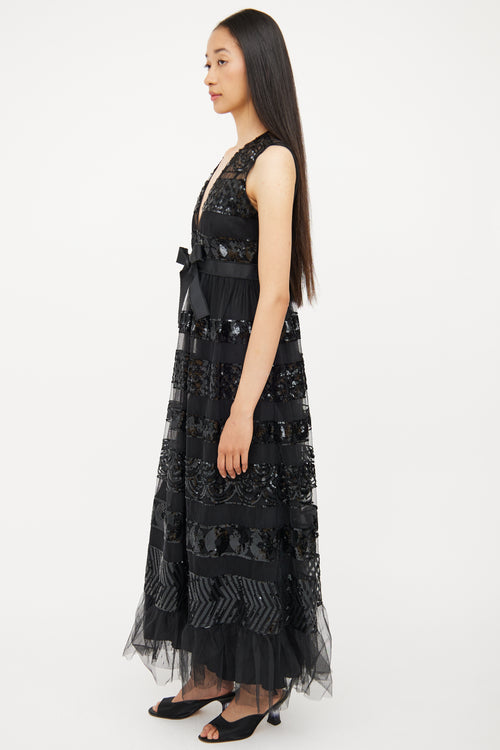 Red Valentino Black Tulle & Sequin Detail Dress