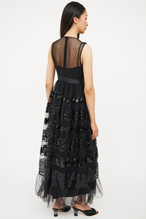 Red Valentino Black Tulle & Sequin Detail Dress