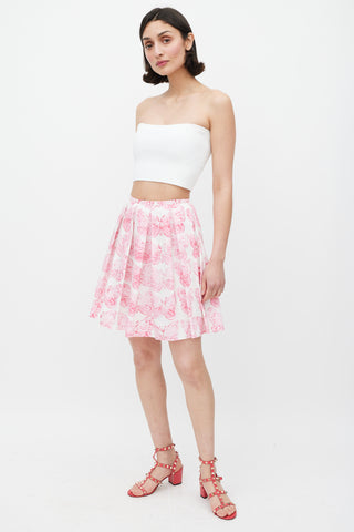 Red Valentino Pink & White Cotton Printed Pleated Skirt