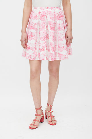Red Valentino Pink & White Cotton Printed Pleated Skirt