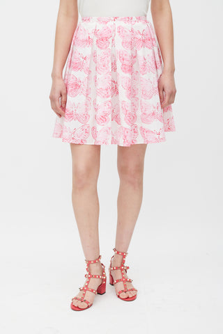 Red Valentino Pink & White Cotton Printed Pleated Skirt