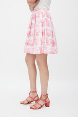 Red Valentino Pink & White Cotton Printed Pleated Skirt
