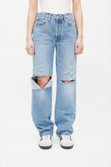Re/Done Light Wash Sunfaded Destroy Ripped Jeans