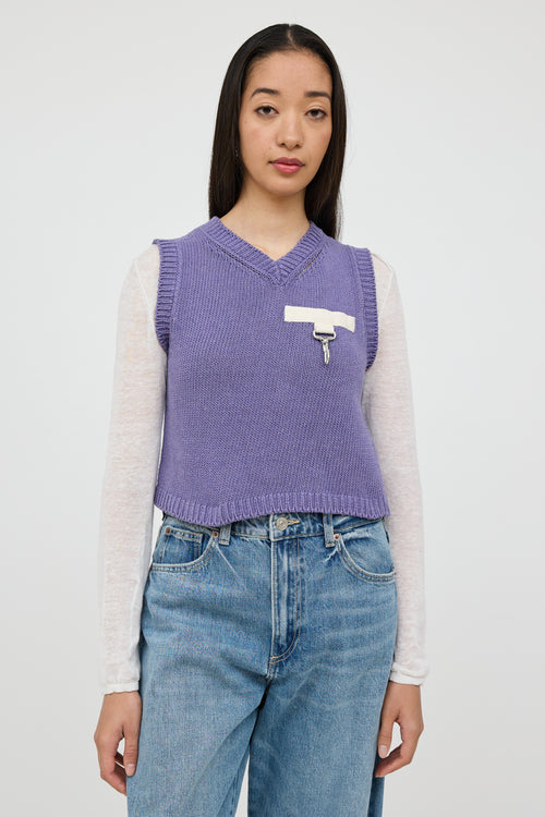 Reese Cooper Purple & White Knit Clasp Vest