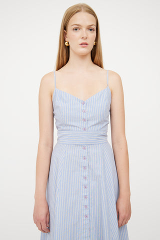 Reformation Blue & Grey Stripe Button Front Dress