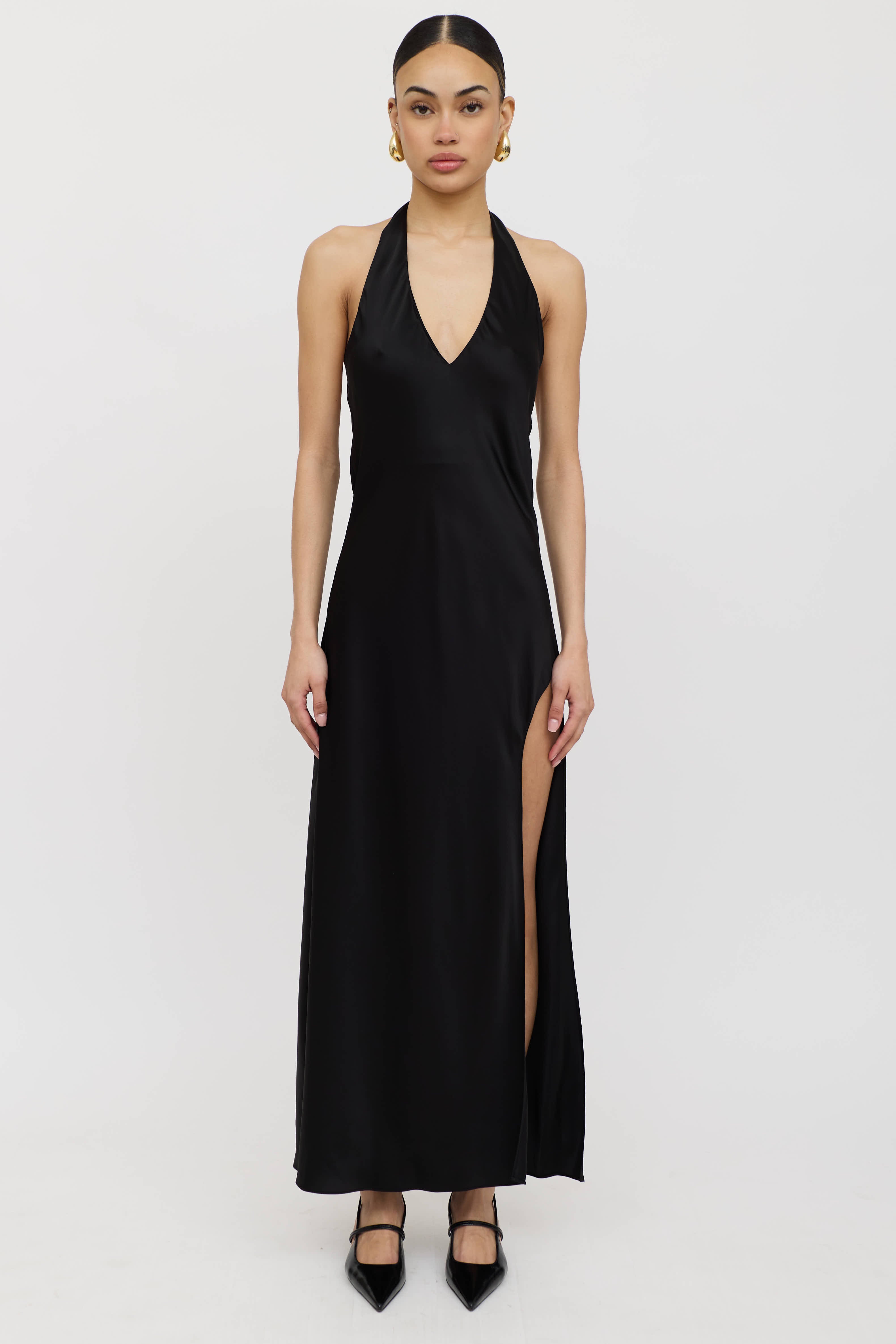 reformation black halter dress Reformation Halter Maxi Knit Dress in Black