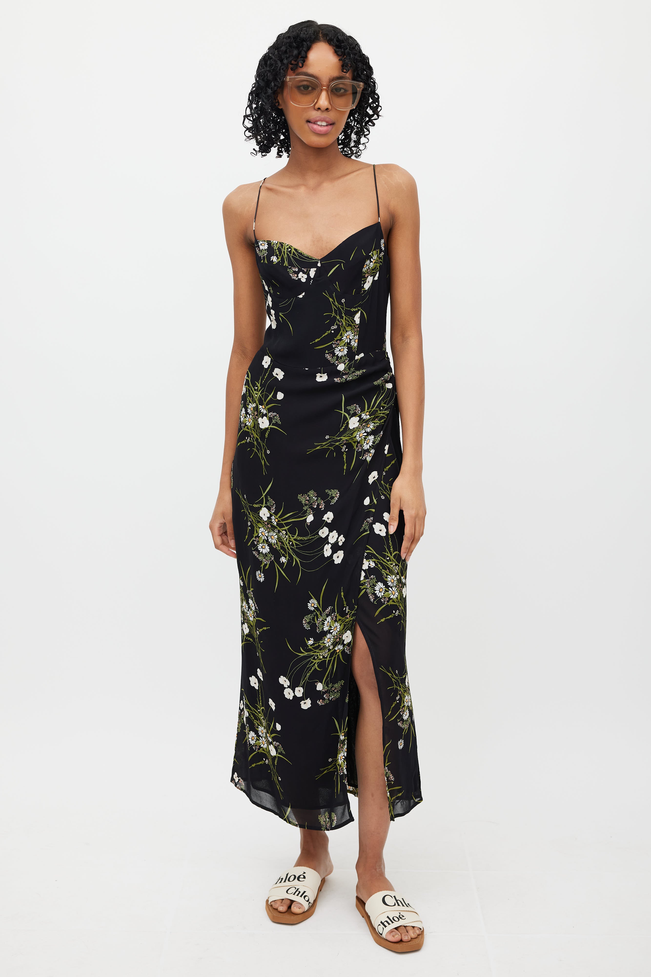 reformation black floral dress Reformation Tiffie Floral Midi-Dress