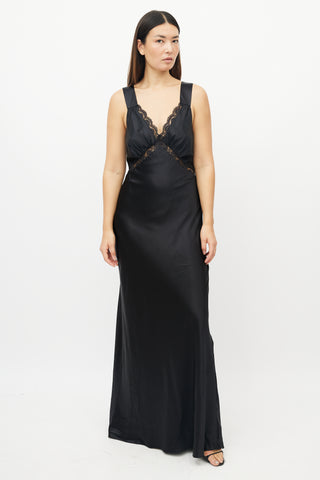 Reformation Black Chania Silk Lace Dress