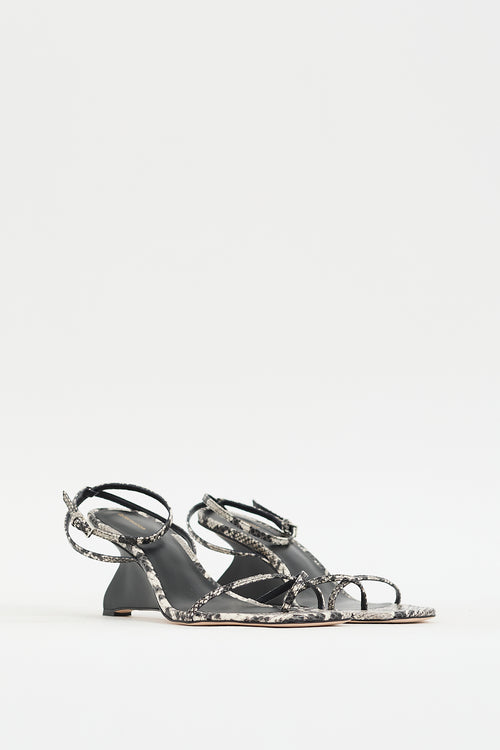 Reformation Black & White Textured Leather Emilia Wedge Heel