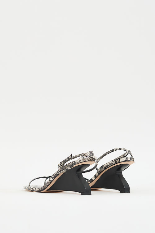 Reformation Black & White Textured Leather Emilia Wedge Heel