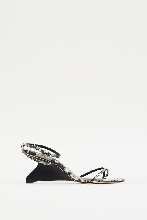 Reformation Black & White Textured Leather Emilia Wedge Heel