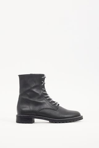 Reformation Black Leather Zip Combat Boot