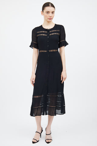 Reformation Black Panelled Lace Dress