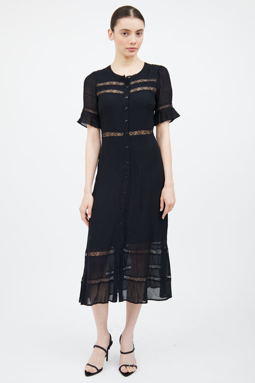 Reformation Black Panelled Lace Dress