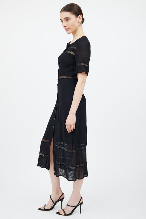 Reformation Black Panelled Lace Dress