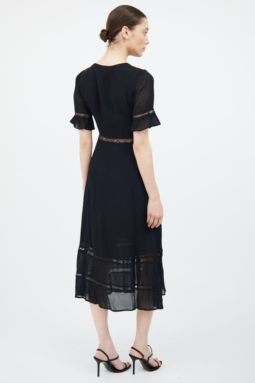 Reformation Black Panelled Lace Dress