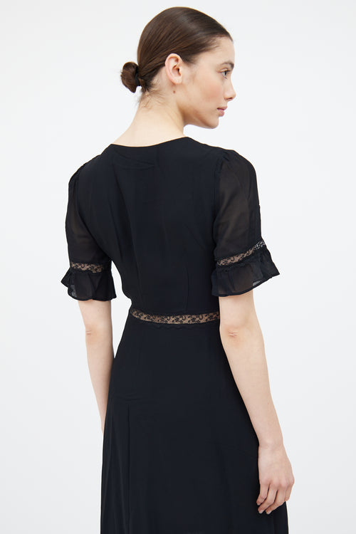 Reformation Black Panelled Lace Dress