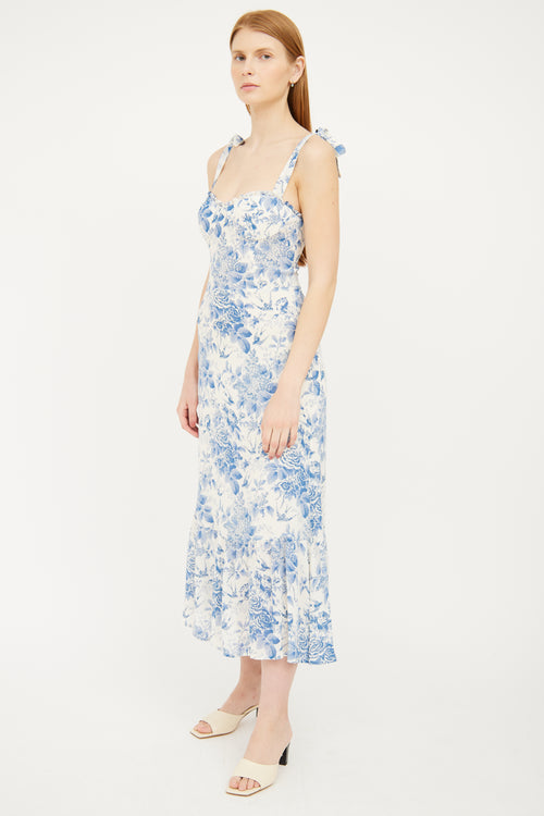 White & Blue Floral Maxi Dress