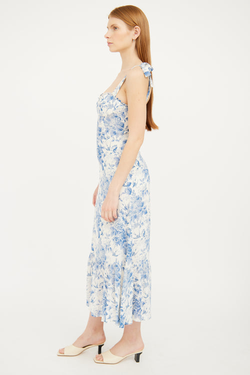White & Blue Floral Maxi Dress