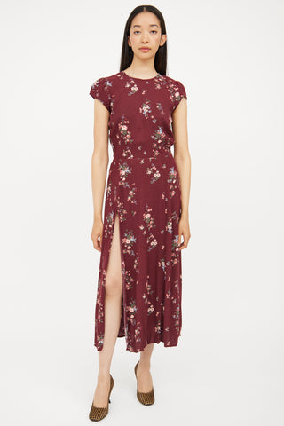 Reformation Burgundy Floral Cut Out Maxi Dress