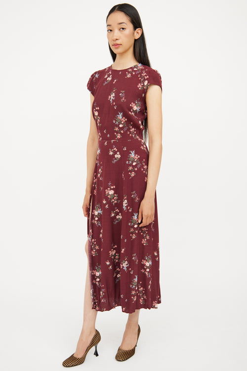 Reformation Burgundy Floral Cut Out Maxi Dress