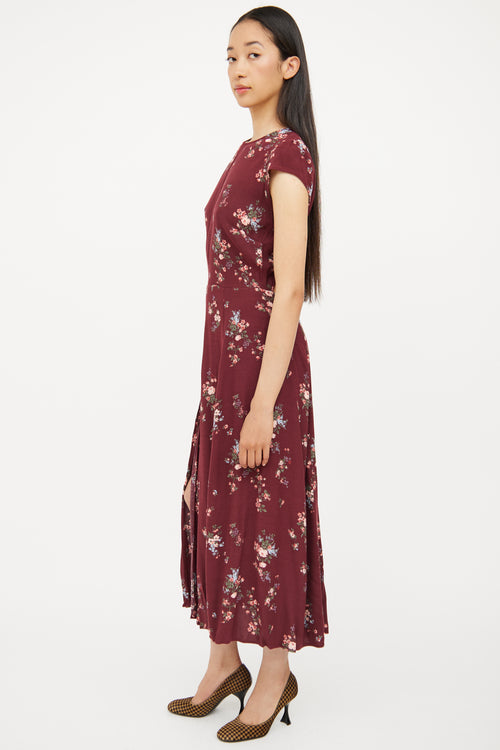 Reformation Burgundy Floral Cut Out Maxi Dress