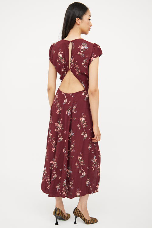 Reformation Burgundy Floral Cut Out Maxi Dress