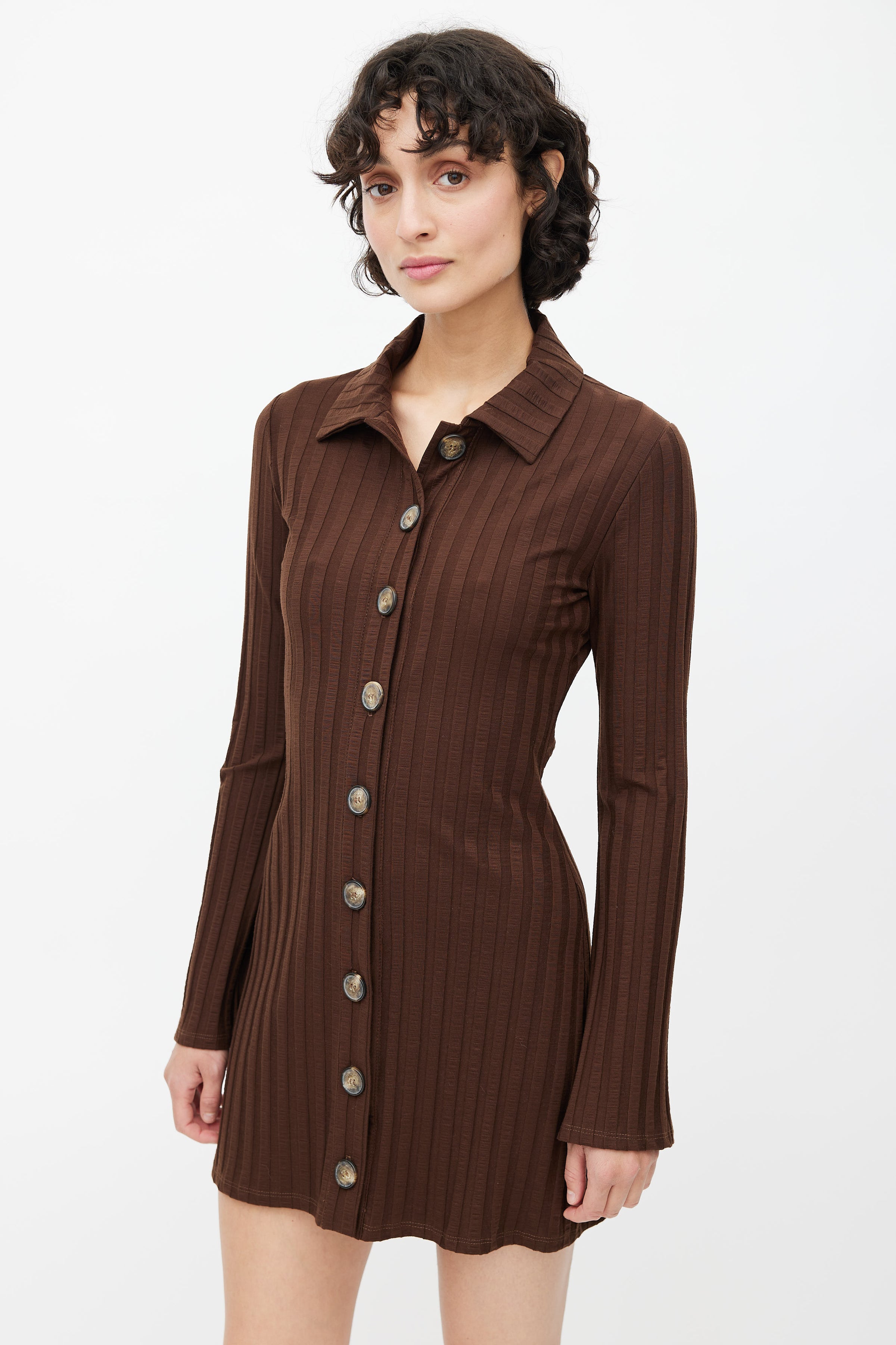 Reformation // Brown Ribbed Button Up Dress – VSP Consignment Reformation // Brown Ribbed Button Up Dress – VSP Consignment