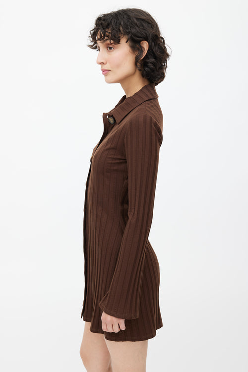 Reformation Brown Ribbed Button Up Dress