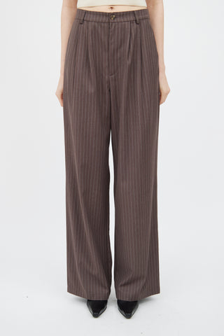 Reformation Brown & White Striped Wide Leg Trouser