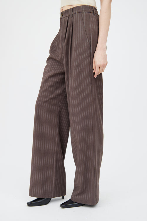 Reformation Brown & White Striped Wide Leg Trouser