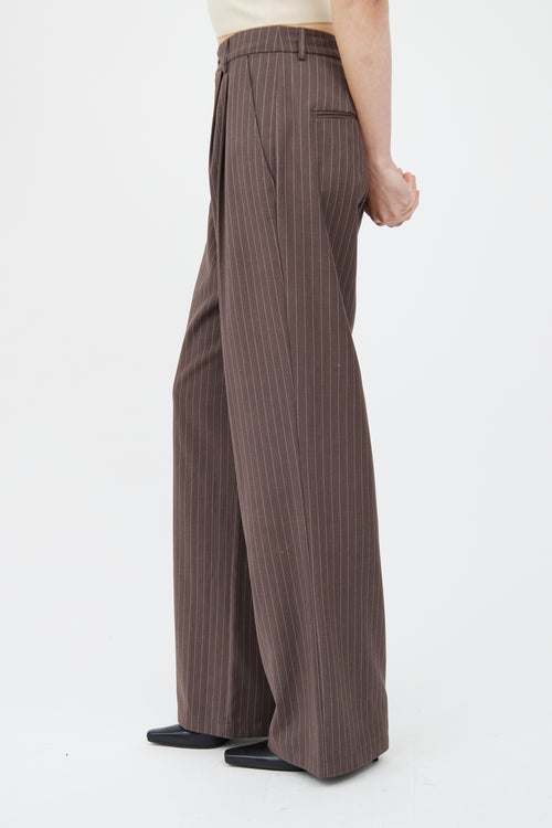 Reformation Brown & White Striped Wide Leg Trouser