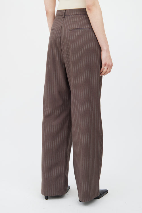 Reformation Brown & White Striped Wide Leg Trouser