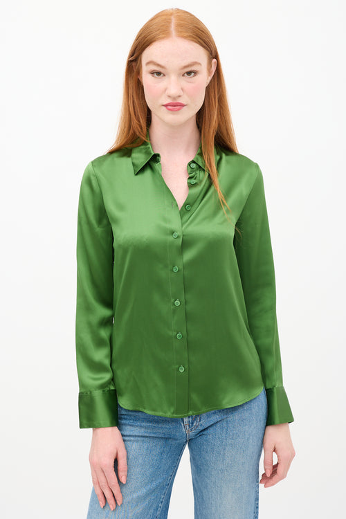 Reformation Green Silk Collared Shirt