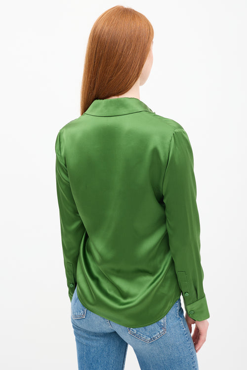 Reformation Green Silk Collared Shirt