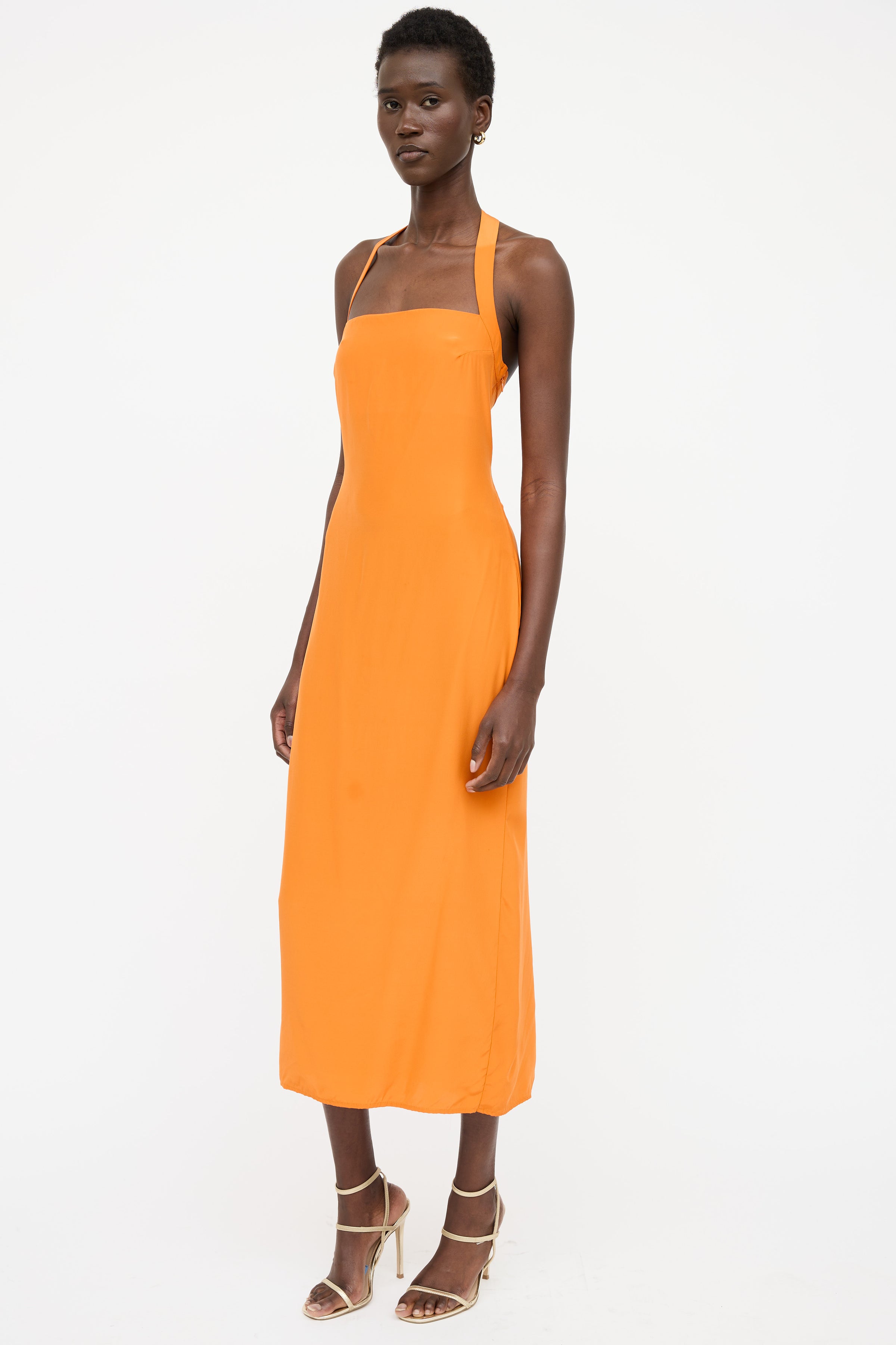 orange silk halter dress Lulus | Orange Satin Halter Midi Dress | Womens | Medium (Available in XS, S, L, XL)