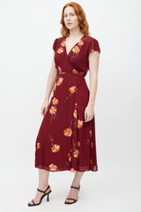 Reformation Red & Multicolour Floral Wrap Dress