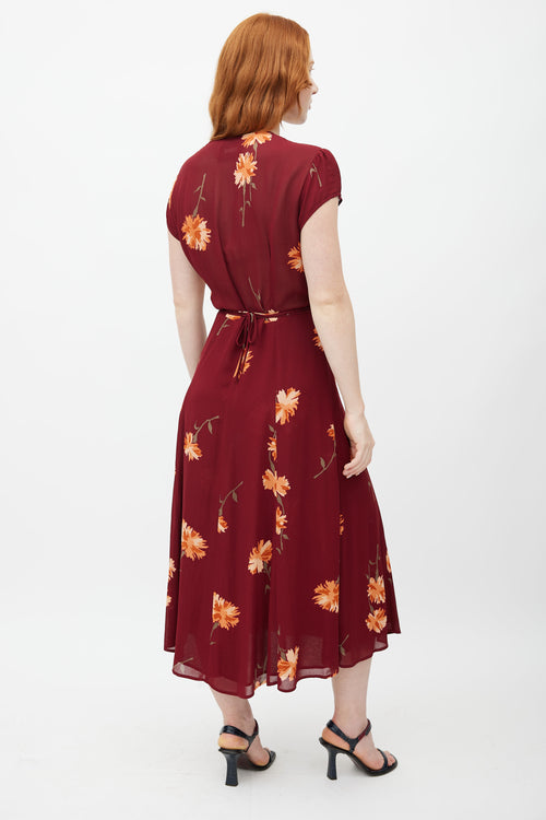 Reformation Red & Multicolour Floral Wrap Dress
