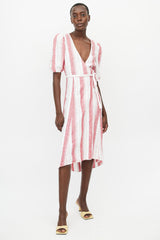 Reformation White & Red Linen Stripes Wrap Dress