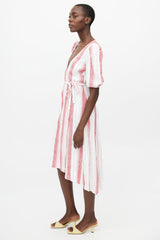 Reformation White & Red Linen Stripes Wrap Dress