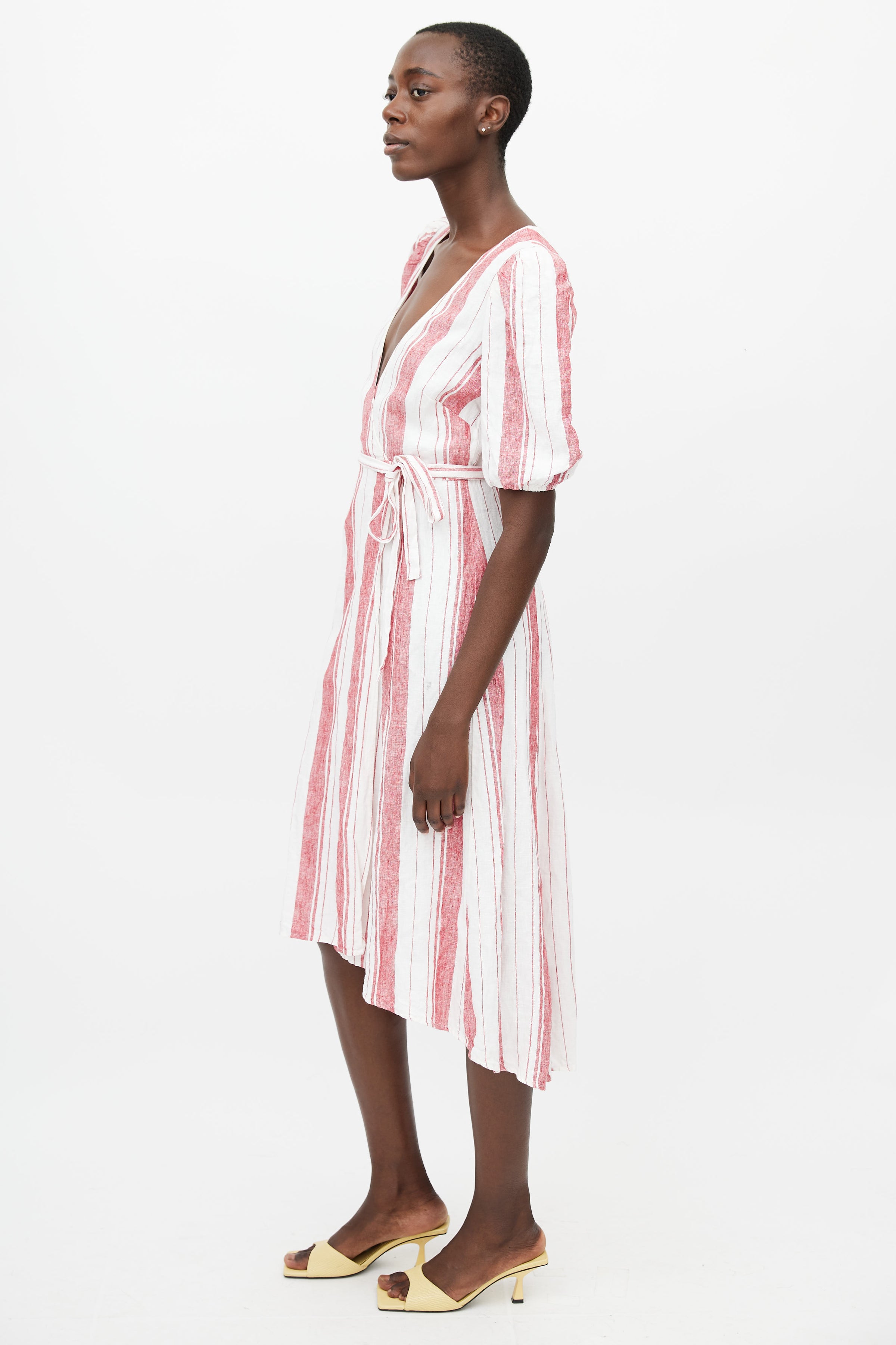 Reformation // White & Red Linen Stripes Wrap Dress VSP Consignment Reformation // White & Red Linen Stripes Wrap Dress VSP Consignment