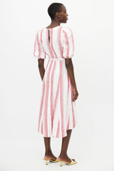 Reformation White & Red Linen Stripes Wrap Dress