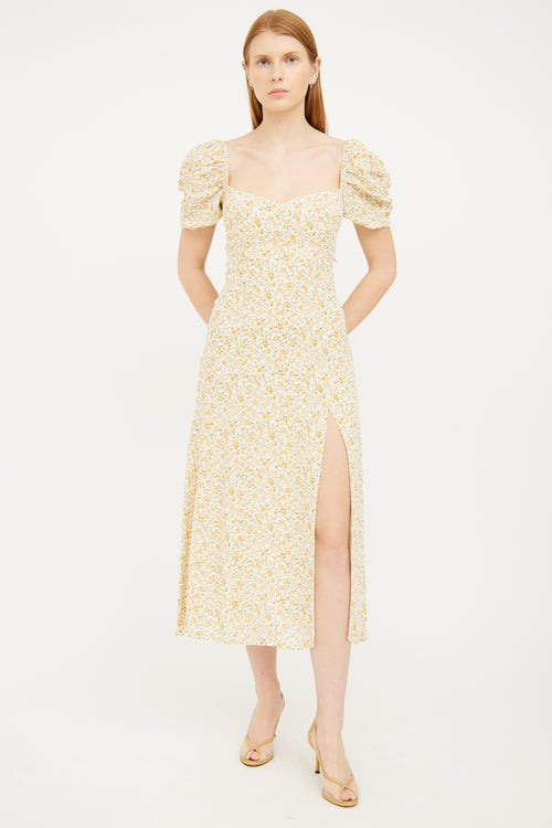 Reformation Yellow Floral Puff Sleeve Dress