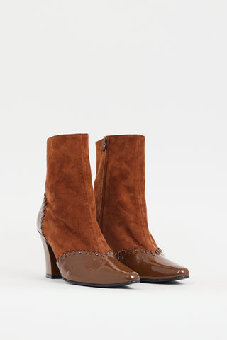 Reike Nen Brown Suede & Patent Whipstitch Boot