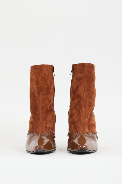 Reike Nen Brown Suede & Patent Whipstitch Boot