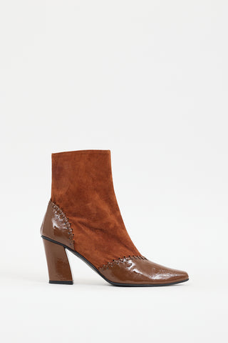 Reike Nen Brown Suede & Patent Whipstitch Boot